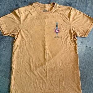 Tan Short Sleeve Tee with Embroidered Design
